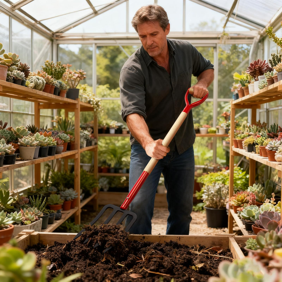 Dikuyeel fork ideal for composting and root harvesting with sharp tines.