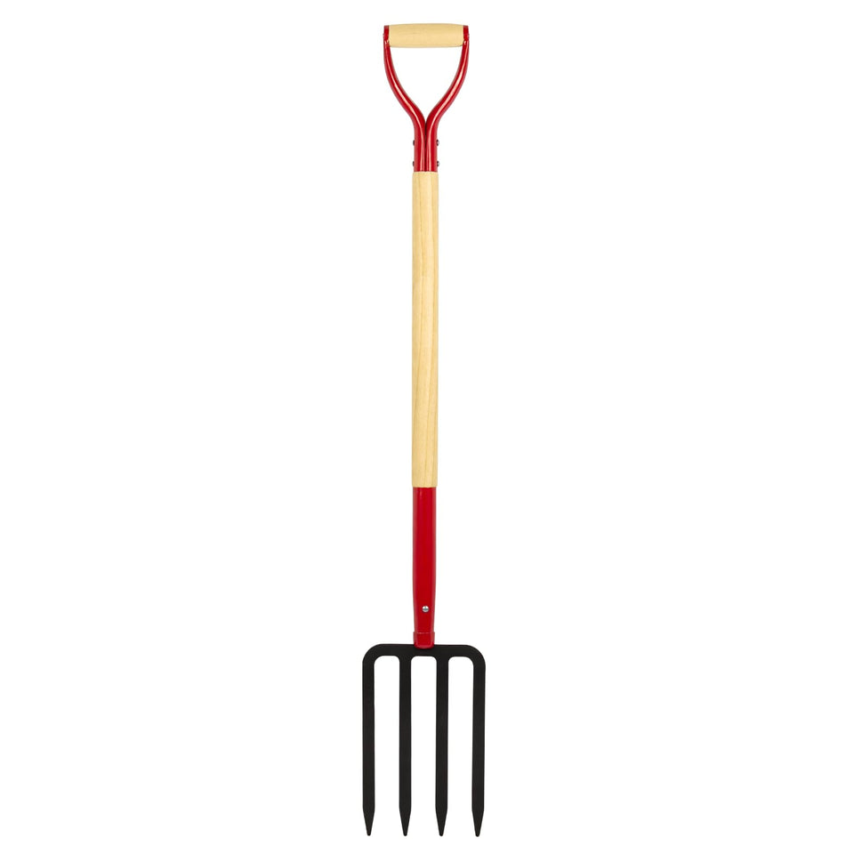 Dikuyeel heavy-duty garden fork with four tines ready for efficient soil work.