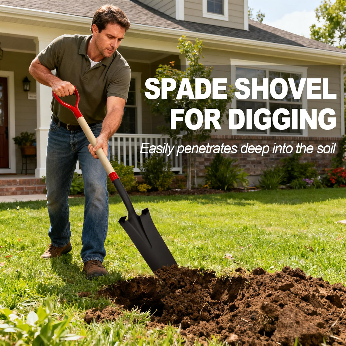 Dikuyeel Nohovu Spade Shovel D-handle ergonomic grip enhances comfortable digging sessions