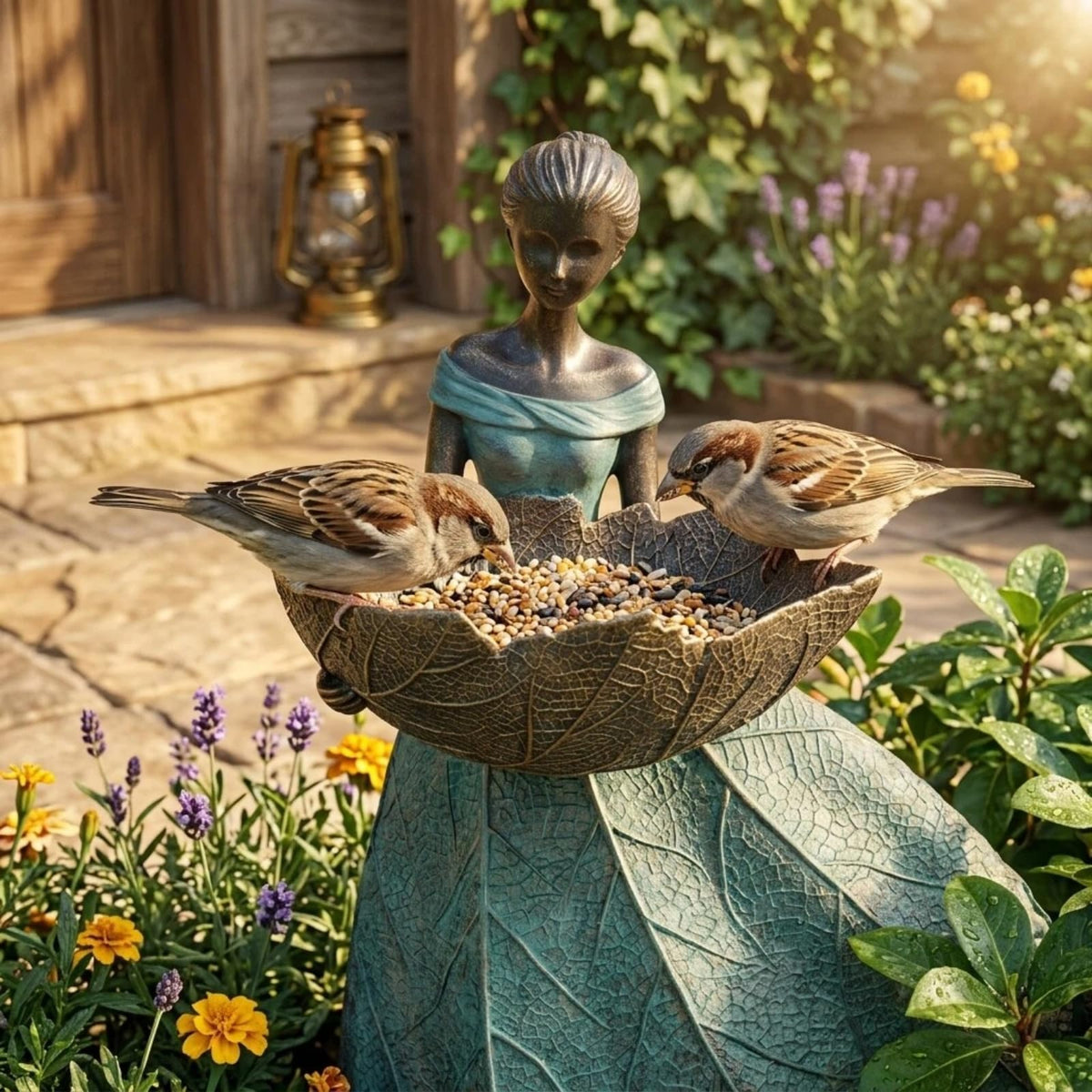 DiliComing bird feeder garden statue attracts birds while adding decor