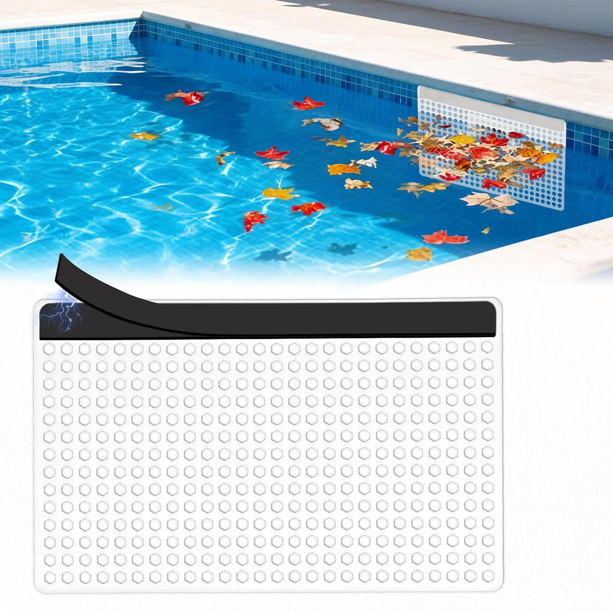 Diltik magnetic skimmer guard attached to pool skimmer for quick debris protection.