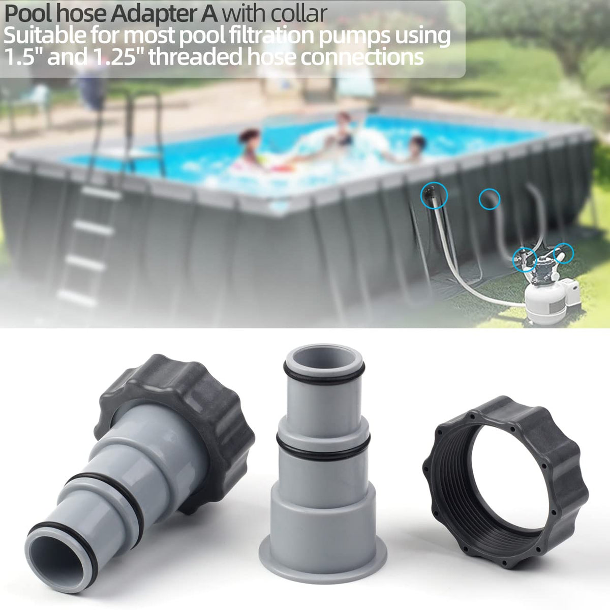 Dimakung adapter A durable plastic construction suited for outdoor pools