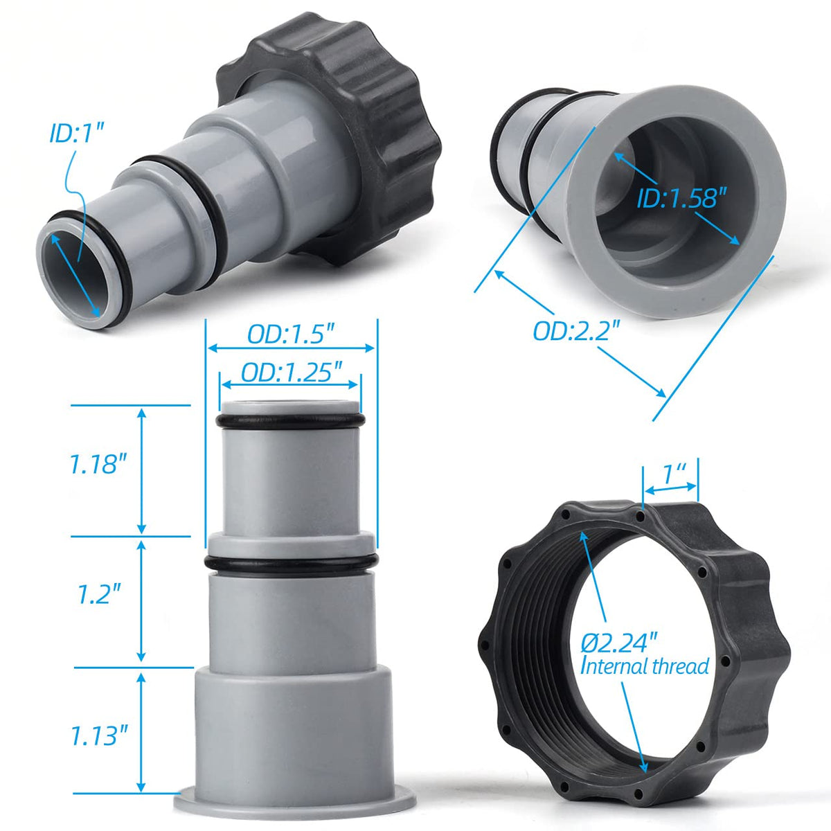 Dimakung adapter A with Intex threaded pump compatibility for flexible pool setups