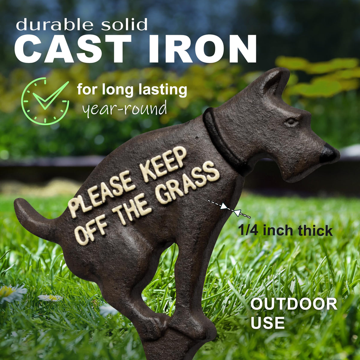 DIMARONGTON cast iron outdoor sign resists rust while marking lawns.