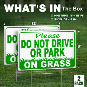 DIMARONGTON do not drive on grass sign back view remains visible from driveway and curb.