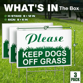 Dimarongton keep-dogs-off-grass sign back view; visible to pedestrians approaching the yard.