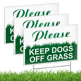 Dimarongton keep-dogs-off-grass sign front view; polite reminder for yards and shared spaces.