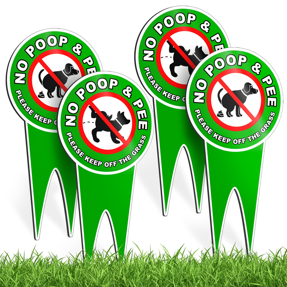 DIMARONGTON keep-off-grass sign on stake clearly showing no dogs allowed.