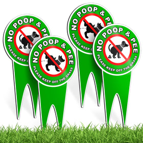 DIMARONGTON keep-off-grass sign on stake clearly showing no dogs allowed.