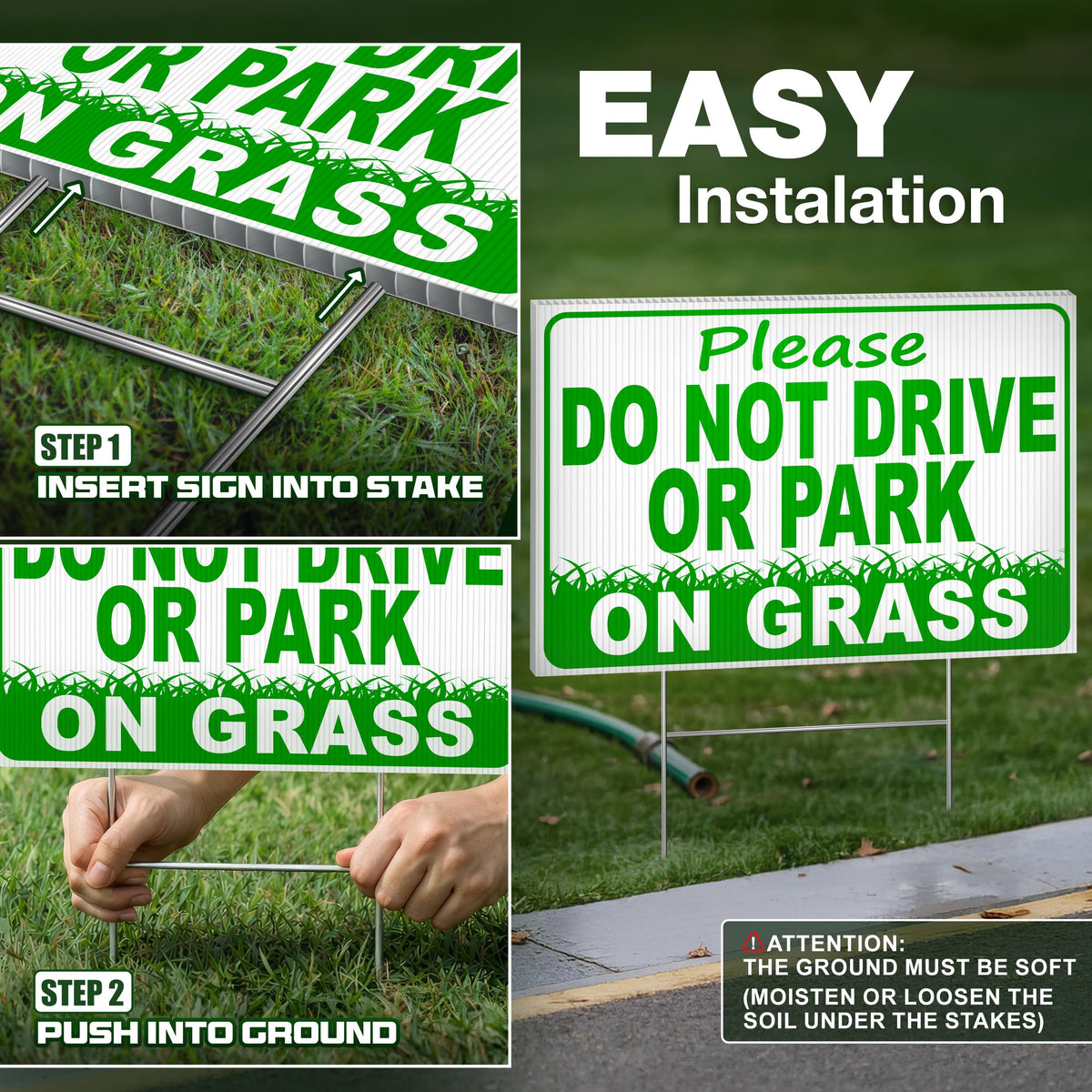 DIMARONGTON no-parking sign set promotes clear lawn-area messages outdoors.