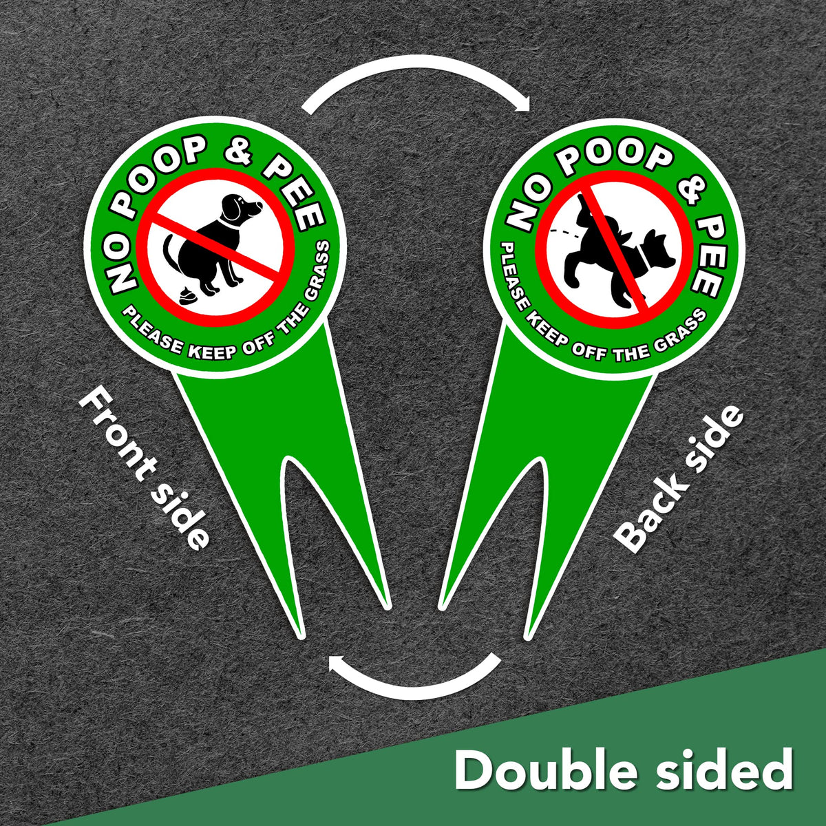 DIMARONGTON no-pet-waste-icon sign communicates policy from both directions.