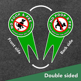 DIMARONGTON no-pet-waste-icon sign communicates policy from both directions.