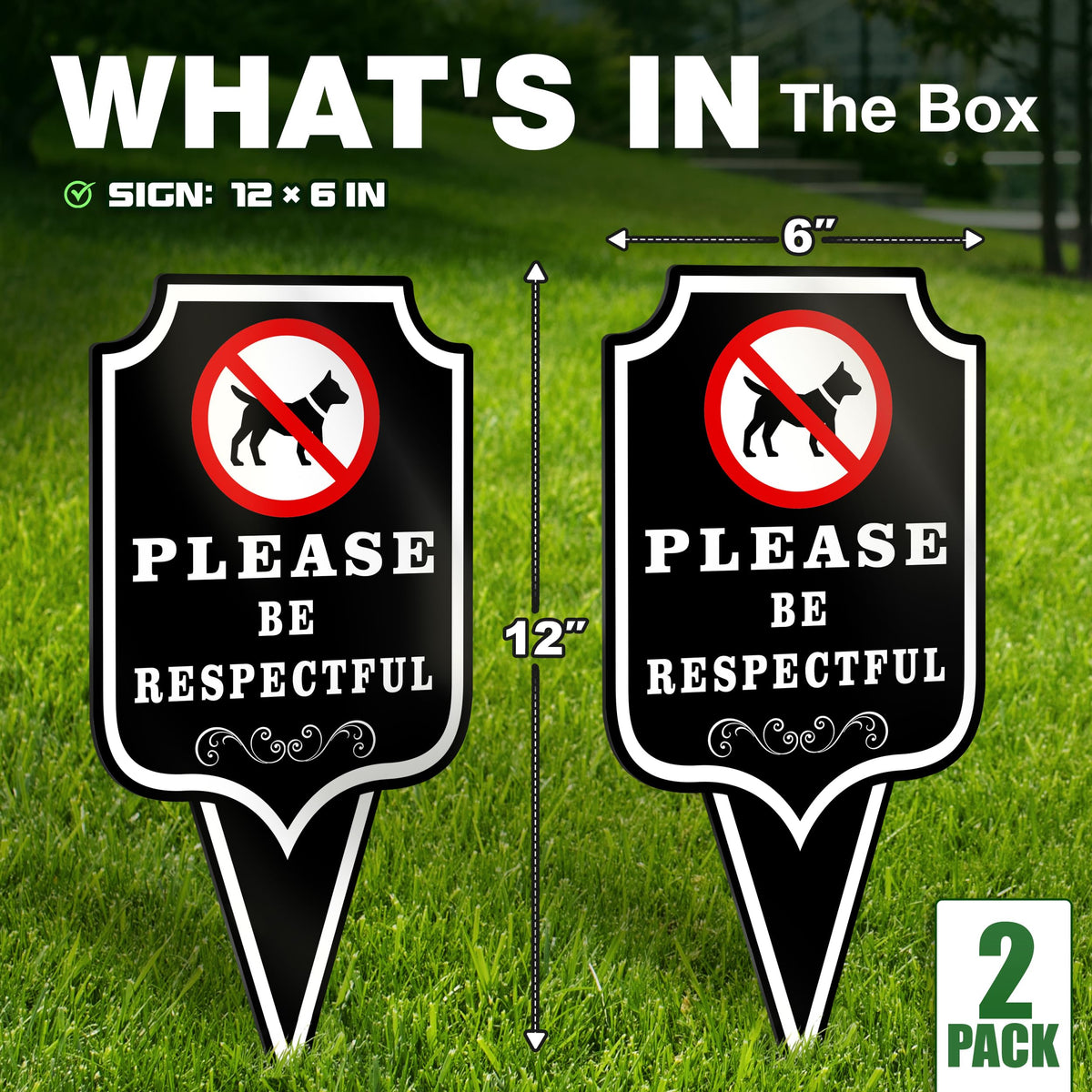DIMARONGTON Please Be Respectful Dog Sign 2 Pack back view, clear messaging from all directions.