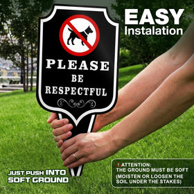 DIMARONGTON Please Be Respectful Dog Sign 2 Pack dibond material close-up, durable outdoor signage.