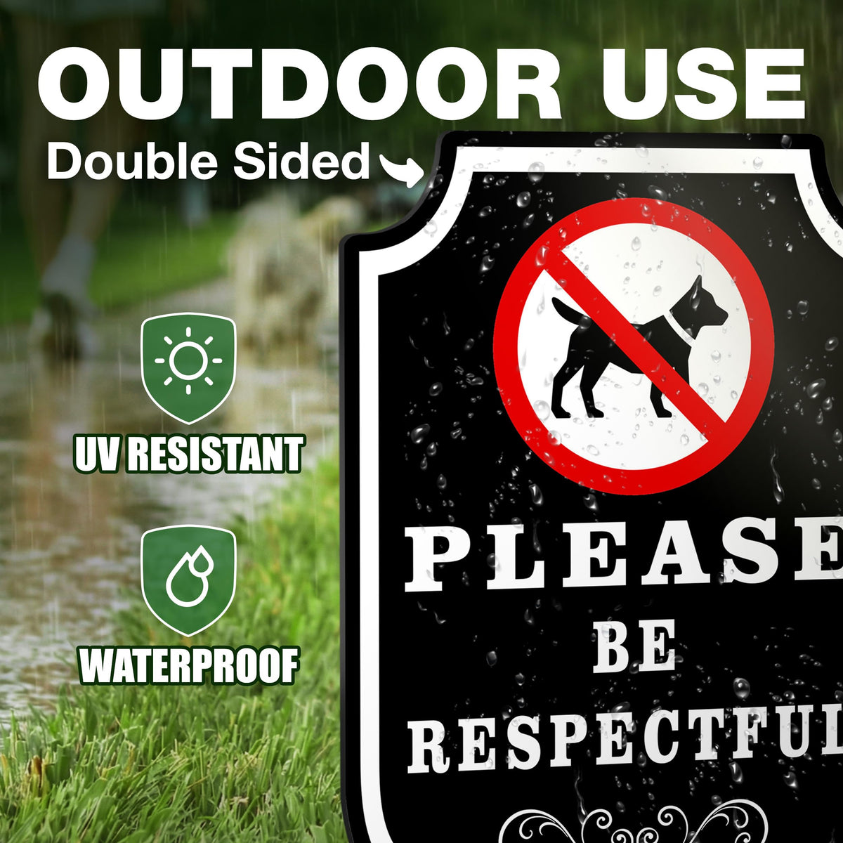 DIMARONGTON Please Be Respectful Dog Sign 2 Pack double-sided, communicates boundaries politely.