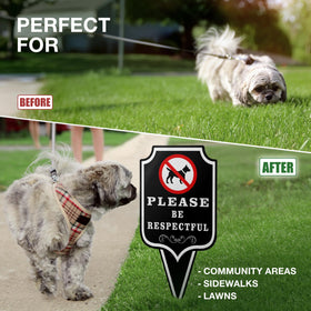 DIMARONGTON Please Be Respectful Dog Sign 2 Pack package display, ready-to-install curb signage.