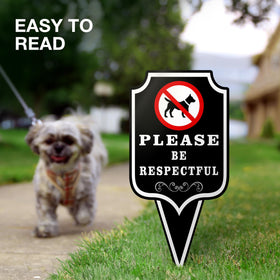 DIMARONGTON Please Be Respectful Dog Sign 2 Pack yard scene, grass areas marked for pet-free zones.