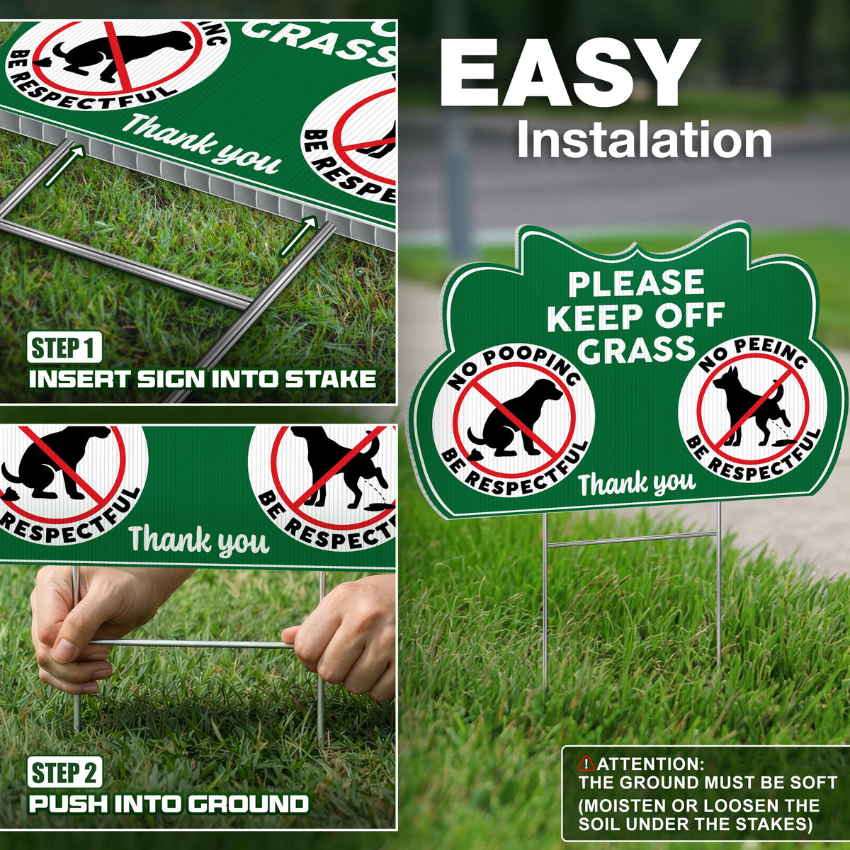 DIMARONGTON Keeps Off Grass Sign includes two metal H-stakes for easy setup