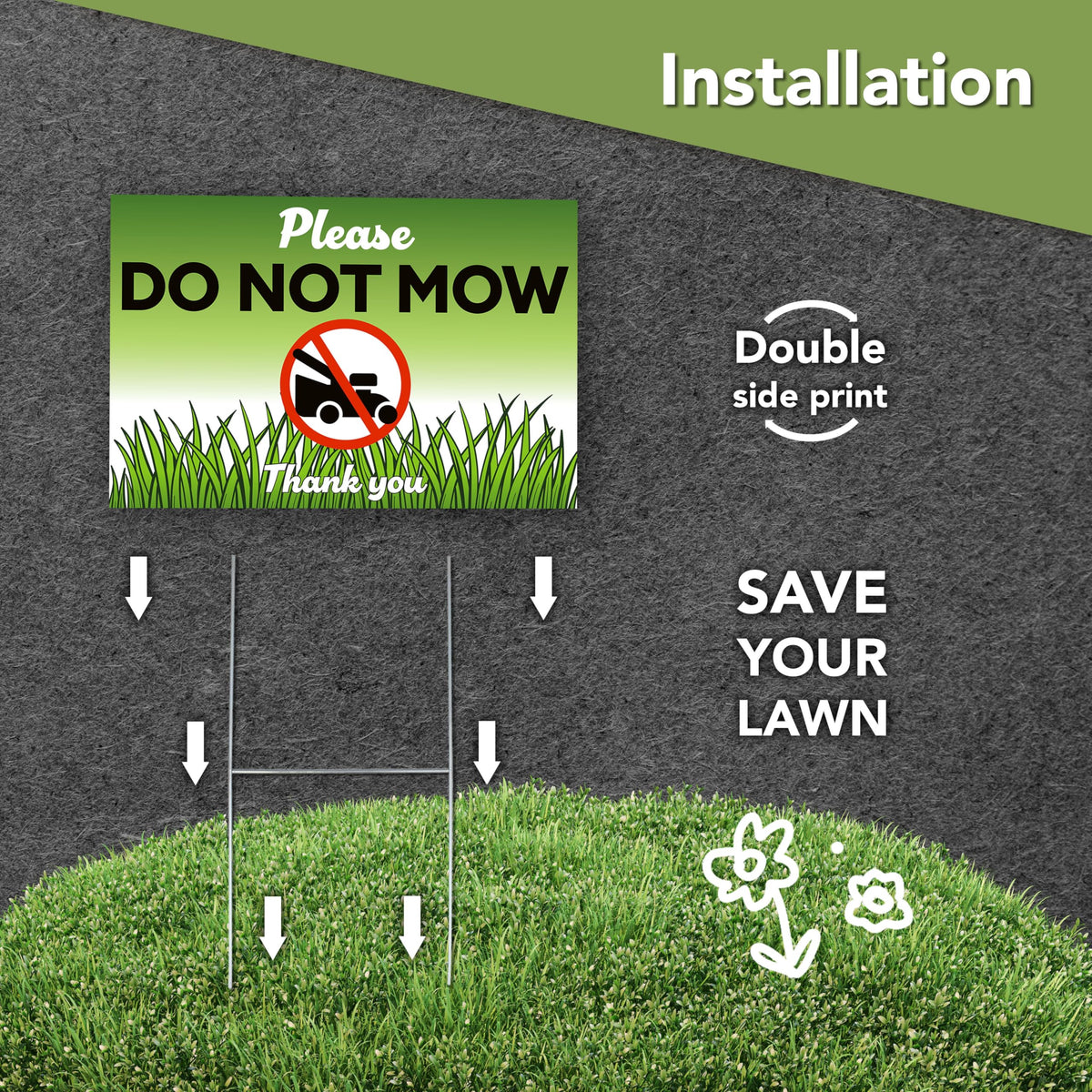 DIMARONGTON 8x12 sign ideal for no mow May campaigns and garden protection.