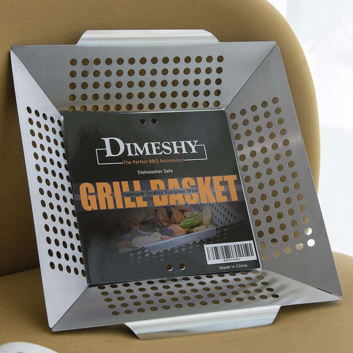 DIMESHY grill basket after-use showing easy cleaning process