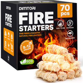DIMTORI 70 pcs Fire Starter pack shown for quick outdoor lighting and reliable heat