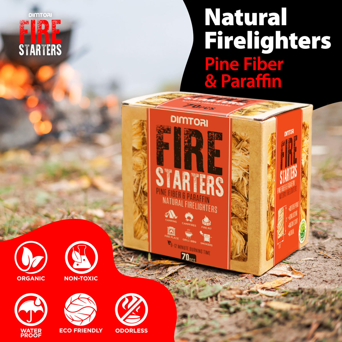 DIMTORI all-weather fire starter works with damp or dry timber