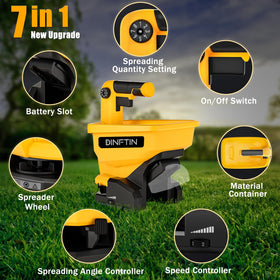 Dinftin spreader with adjustable speed dial showcasing 6-speed range.
