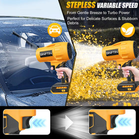 Dinftin brushless cordless leaf blower low-noise operation for comfortable use.