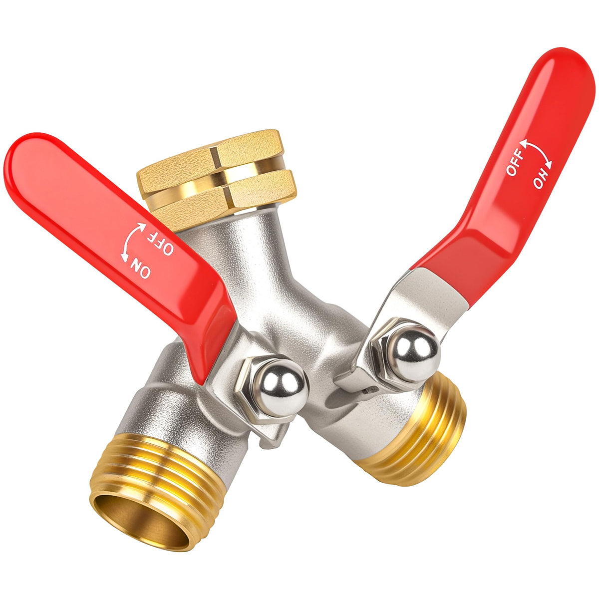 DINGBAI 2-way hose splitter delivering full flow for efficient watering.
