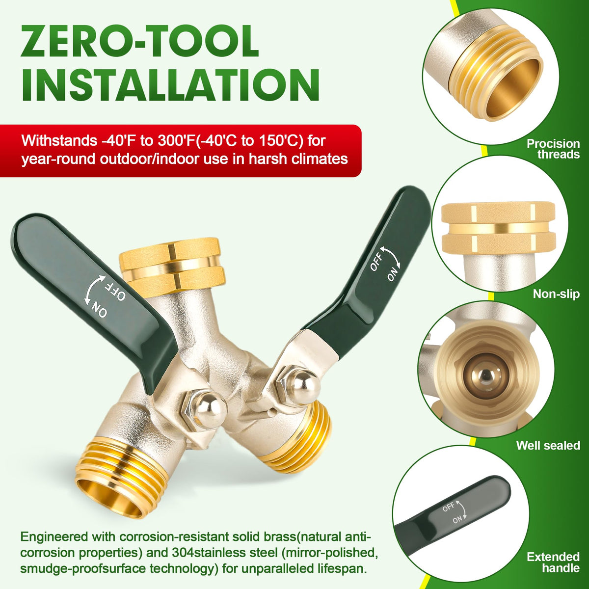 DINGBAI long-handle hose splitter enables easy on/off control during watering