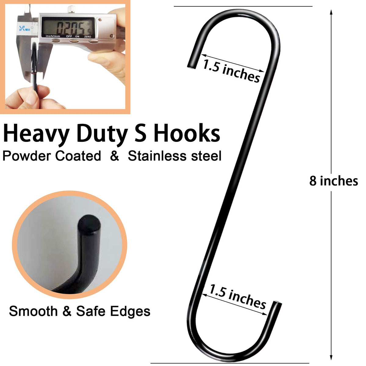 DINGEE stainless steel S Hook in closet keeps heavy items organized without wall damage.