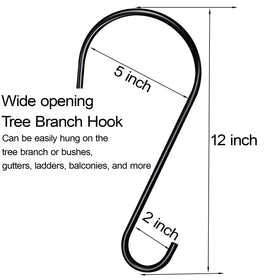 DINGEE Large S Hook 12-inch opening 5-inch, sturdy for bird feeders.