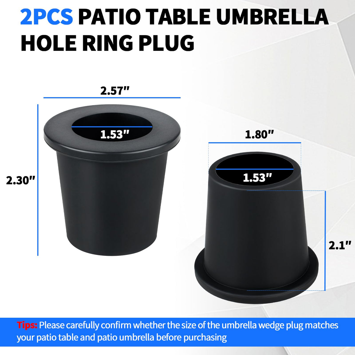 Dinlon cone wedge stabilizer secures a 1.5 inch umbrella pole during breezy days.