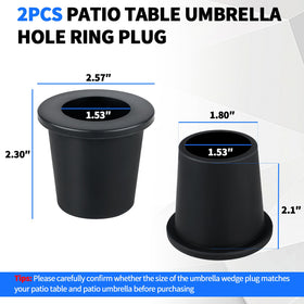 Dinlon cone wedge stabilizer secures a 1.5 inch umbrella pole during breezy days.