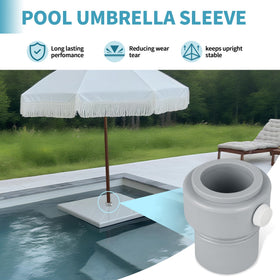Dinlon inside pool assembly shows a secure, tool-free installation for pool umbrellas.