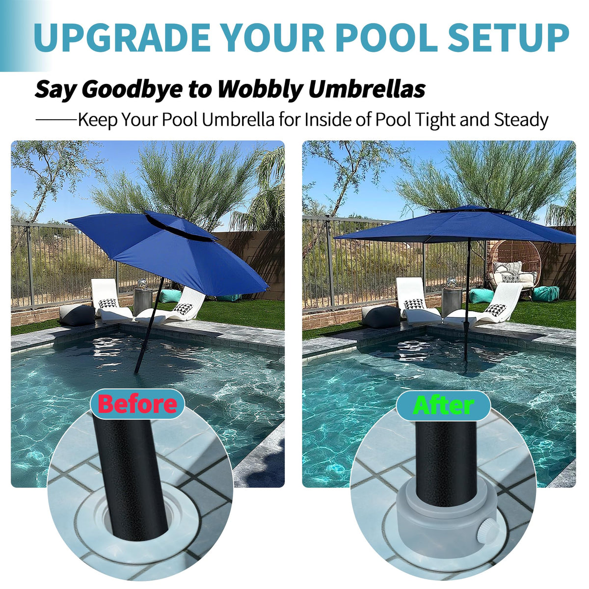 Dinlon patio umbrella stabilizer gray supports in-deck shade with a clean look.