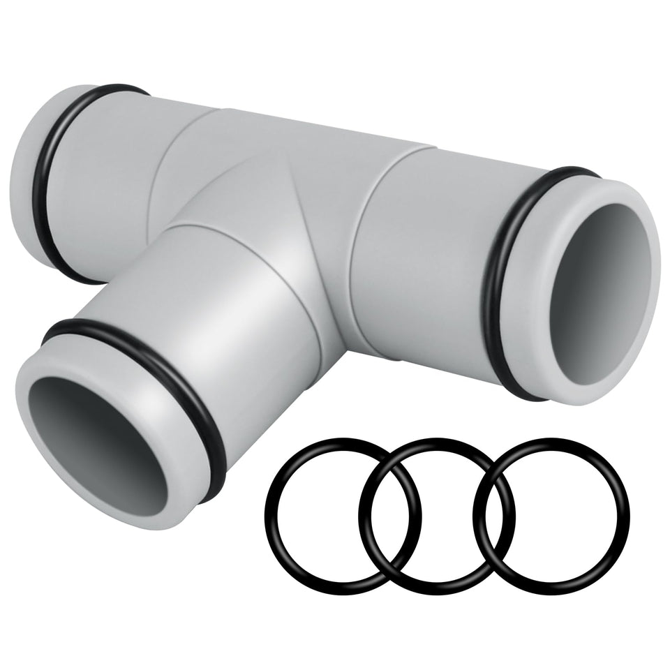 Dinlon T Joint Pool Hose Connector with three heads for 1.25 inch hoses, quick, leak-free setup.