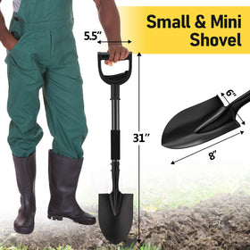 DIOVPLX curved-handle shovel highlights ergonomic grip for comfortable digging.