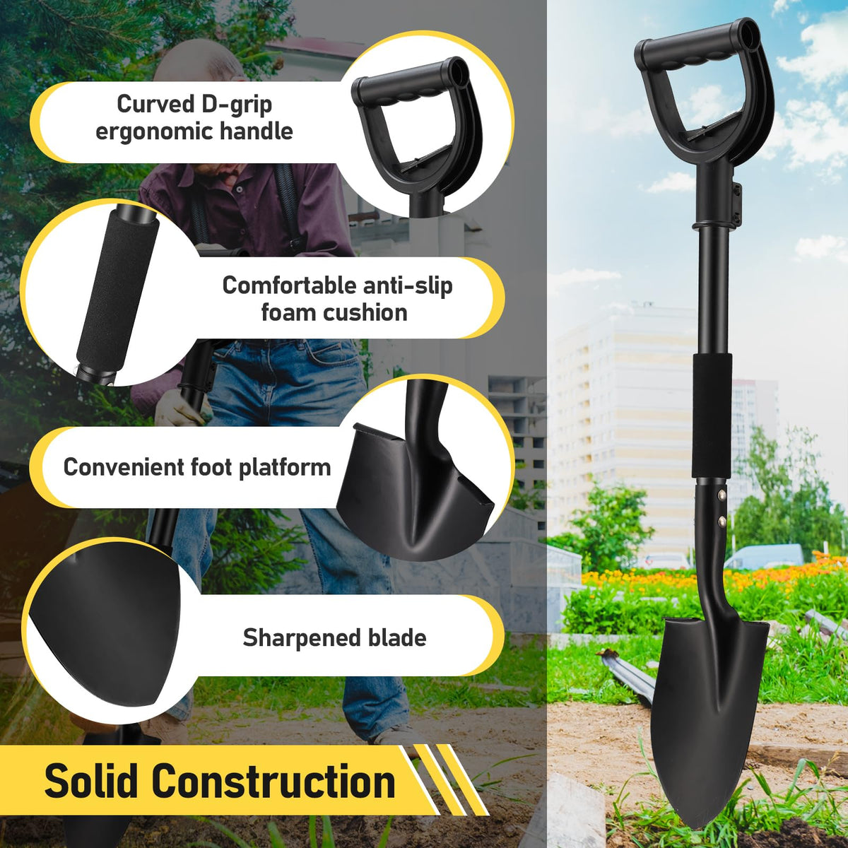 DIOVPLX multipurpose shovel suitable for adults and kids in gardens or camps.