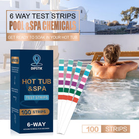 Dipstik 6-in-1 strips help monitor pH, hardness, and sanitizers conveniently.