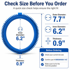 Discount Parts Direct front tire kit dimensions: diameter and thickness highlighted