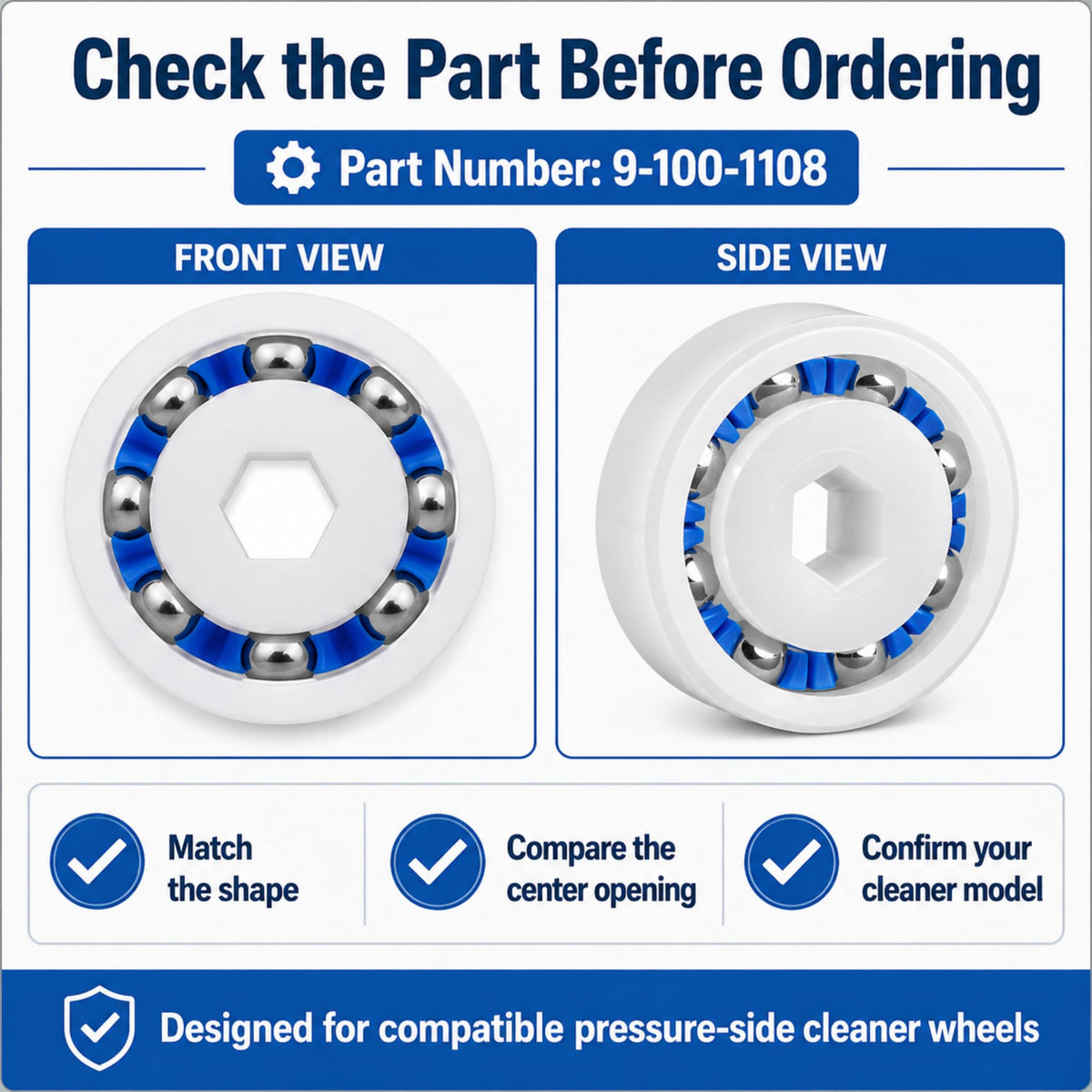 Discount Parts Direct replacement bearings enable easy pool cleaner wheel upkeep.