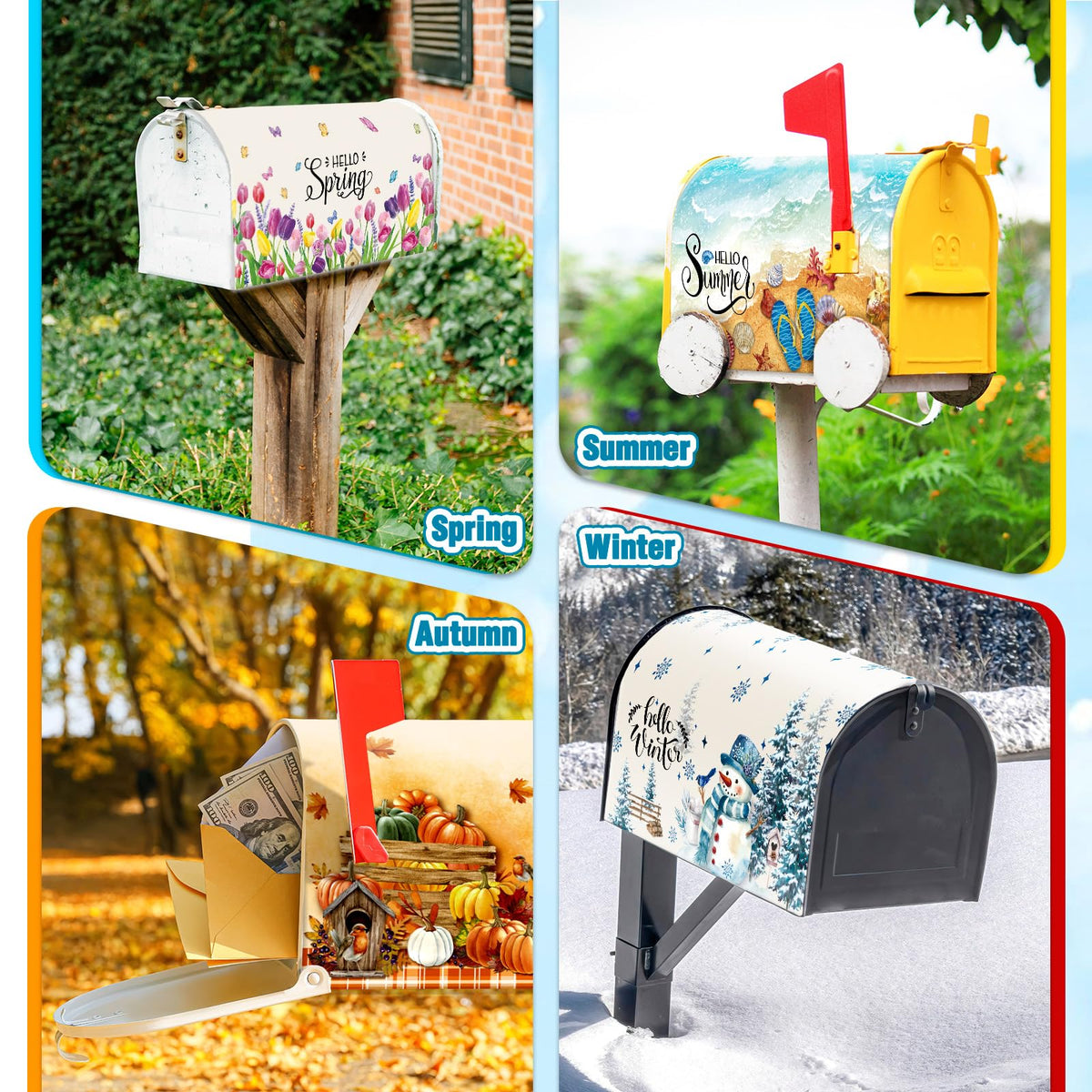Dispowreath oxford-cloth mailbox cover highlights durable, weather-ready design.