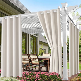 DIVA EN CAMINO DEC cream outdoor curtain front view with grommet top