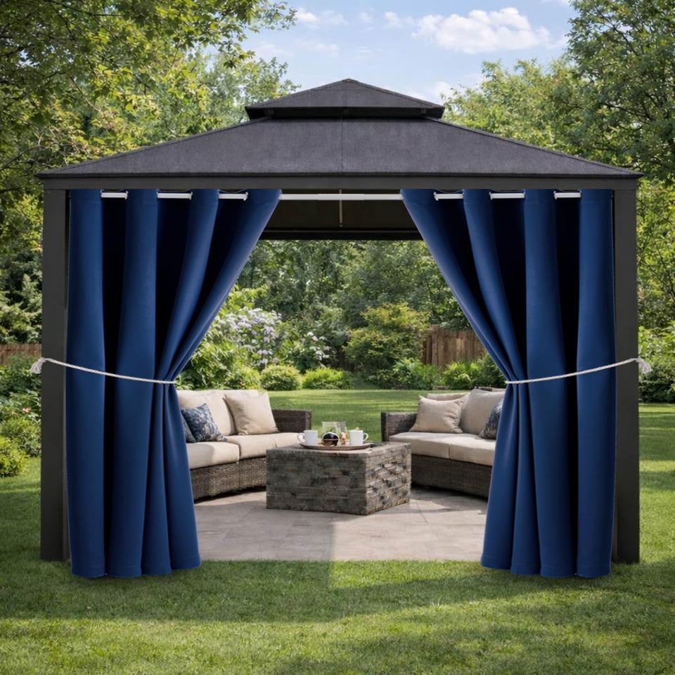 DIVA EN CAMINO DEC waterproof curtain navy front view enhances privacy and ambience.