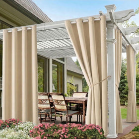 DIVA EN CAMINO DEC waterproof outdoor curtain with grommet top for easy setup and shade.