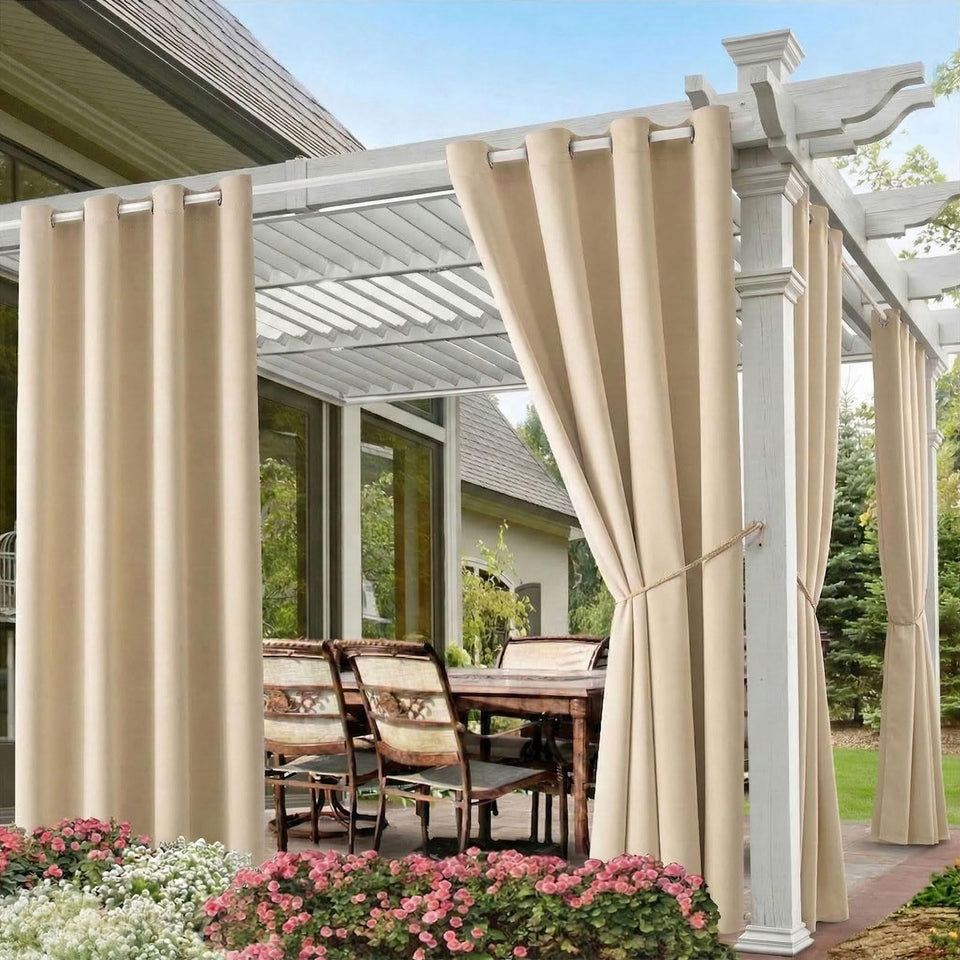 DIVA EN CAMINO DEC waterproof outdoor curtain with grommet top for easy setup and shade.