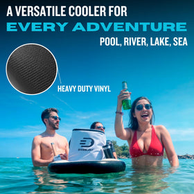 DIVEBLAST cooler loaded with ice holds 24 cans for river trips.