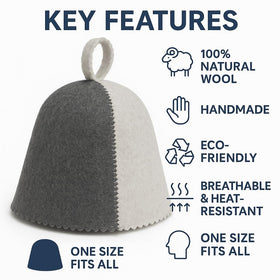 DIVELUX handmade eco friendly sauna hat, natural wool texture