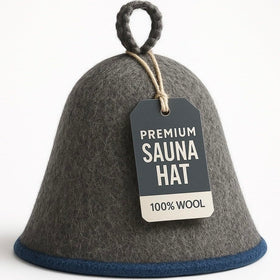 Divelux premium sauna hat grey-blue, front view, heat-resistant wool for comfortable sessions